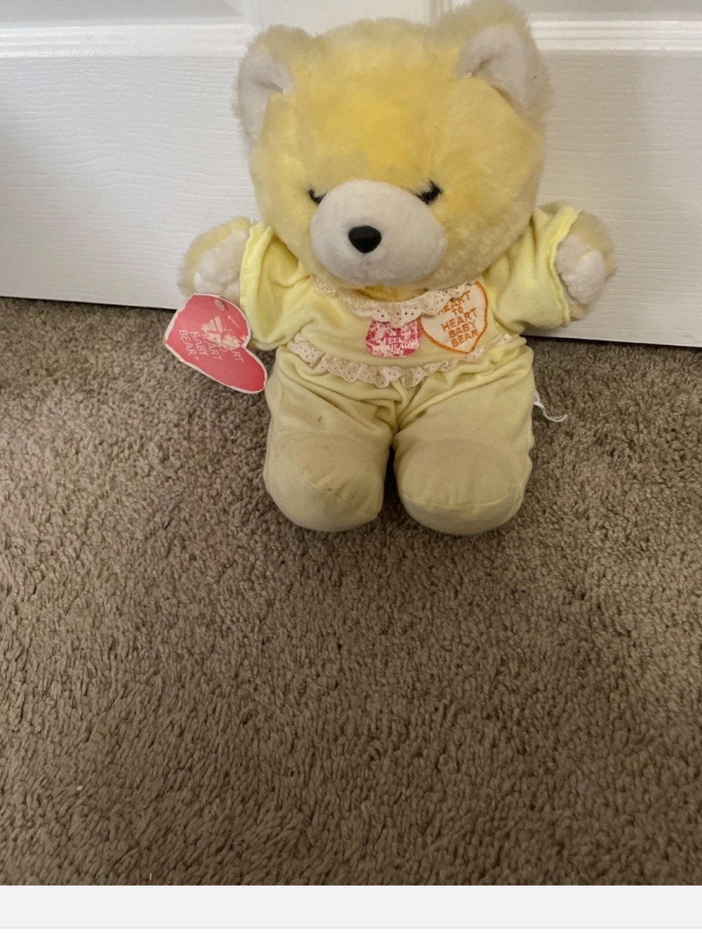 Deadstock 1986 Chosun Heart to Heart Baby Bear Yellow Plush Old Stock